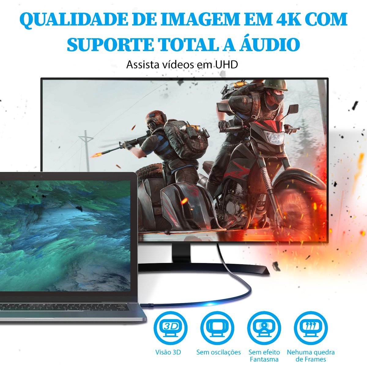 Cabo Tipo C Macho para HDMI Macho Resolução 4K na Cor Preta - Vention - Imagem 5