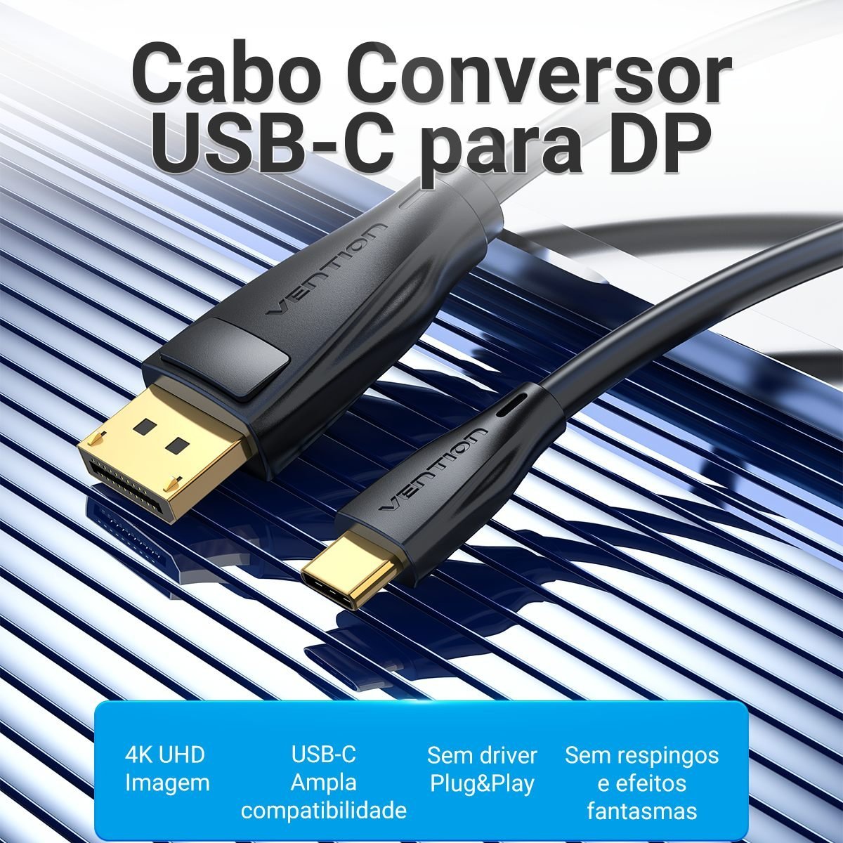 Cabo USB C para DP 1.4 8K 60Hz TV Notebook Gamer - Vention - Imagem 2