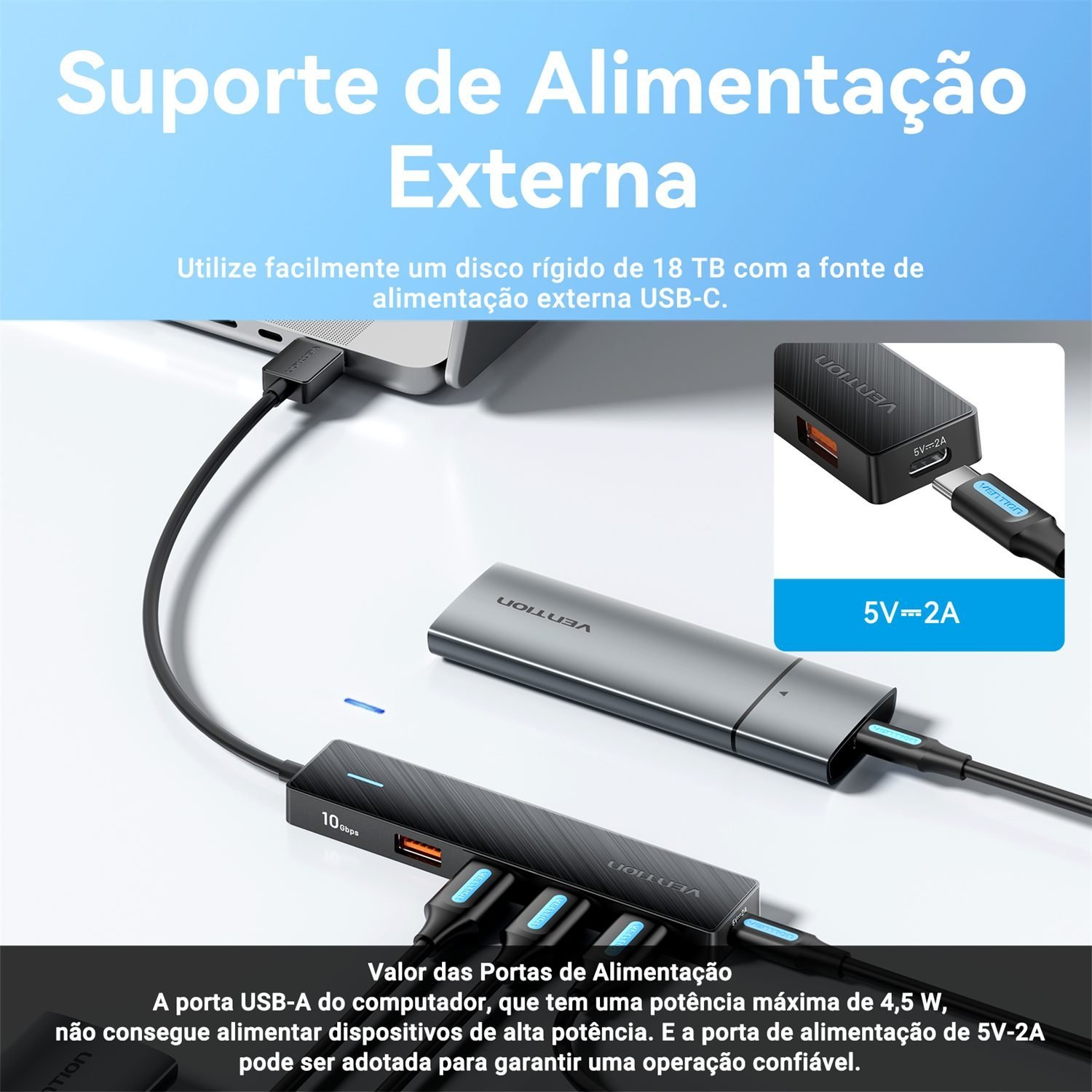 Hub USB 5 em 1 USB Gen 3.2 10 Gbps com Alimentação - Vention - Imagem 5