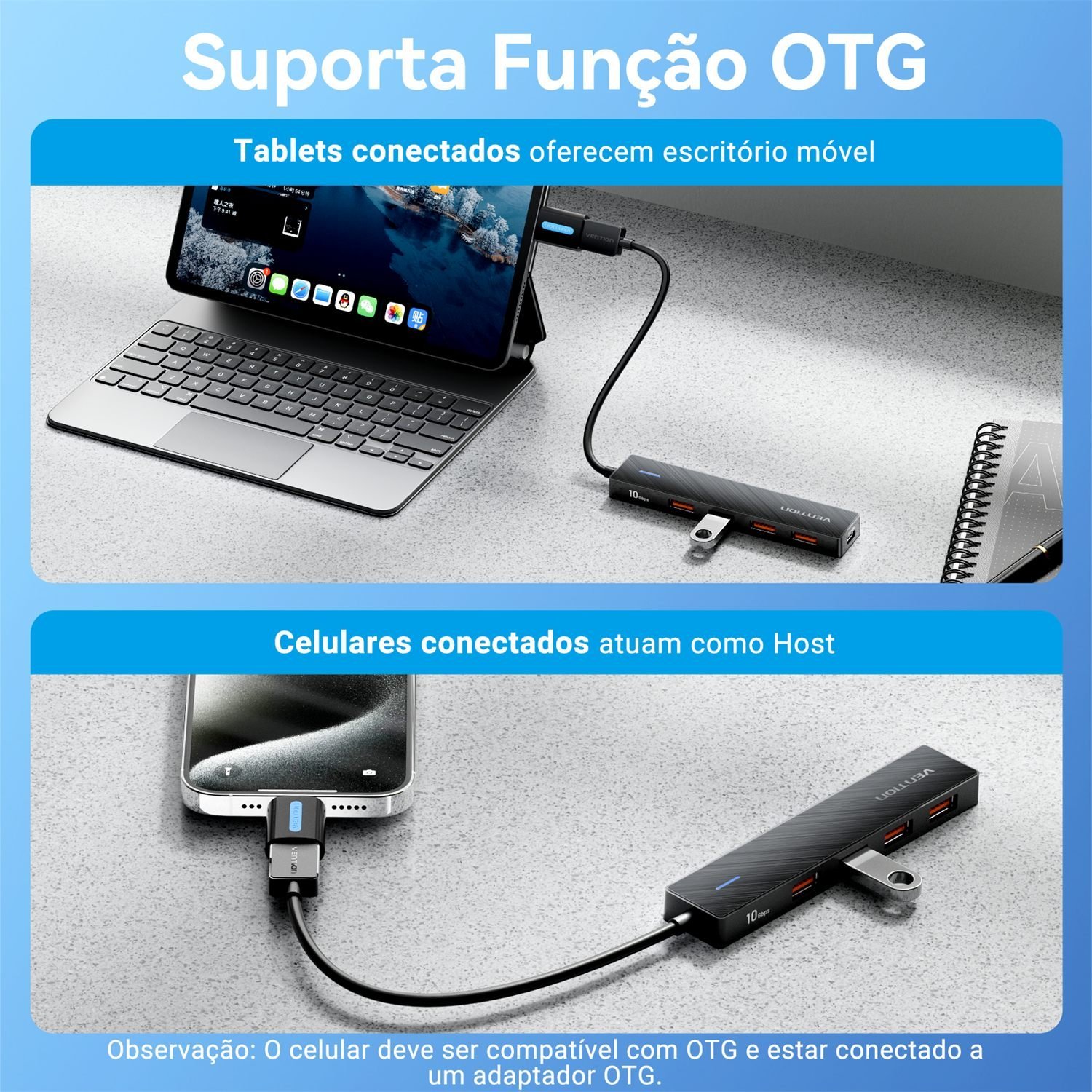 Hub USB 5 em 1 USB Gen 3.2 10 Gbps com Alimentação - Vention - Imagem 7