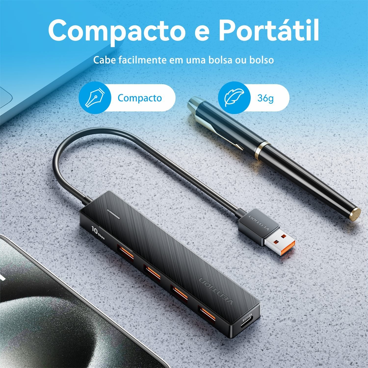 Hub USB 5 em 1 USB Gen 3.2 10 Gbps com Alimentação - Vention - Imagem 8