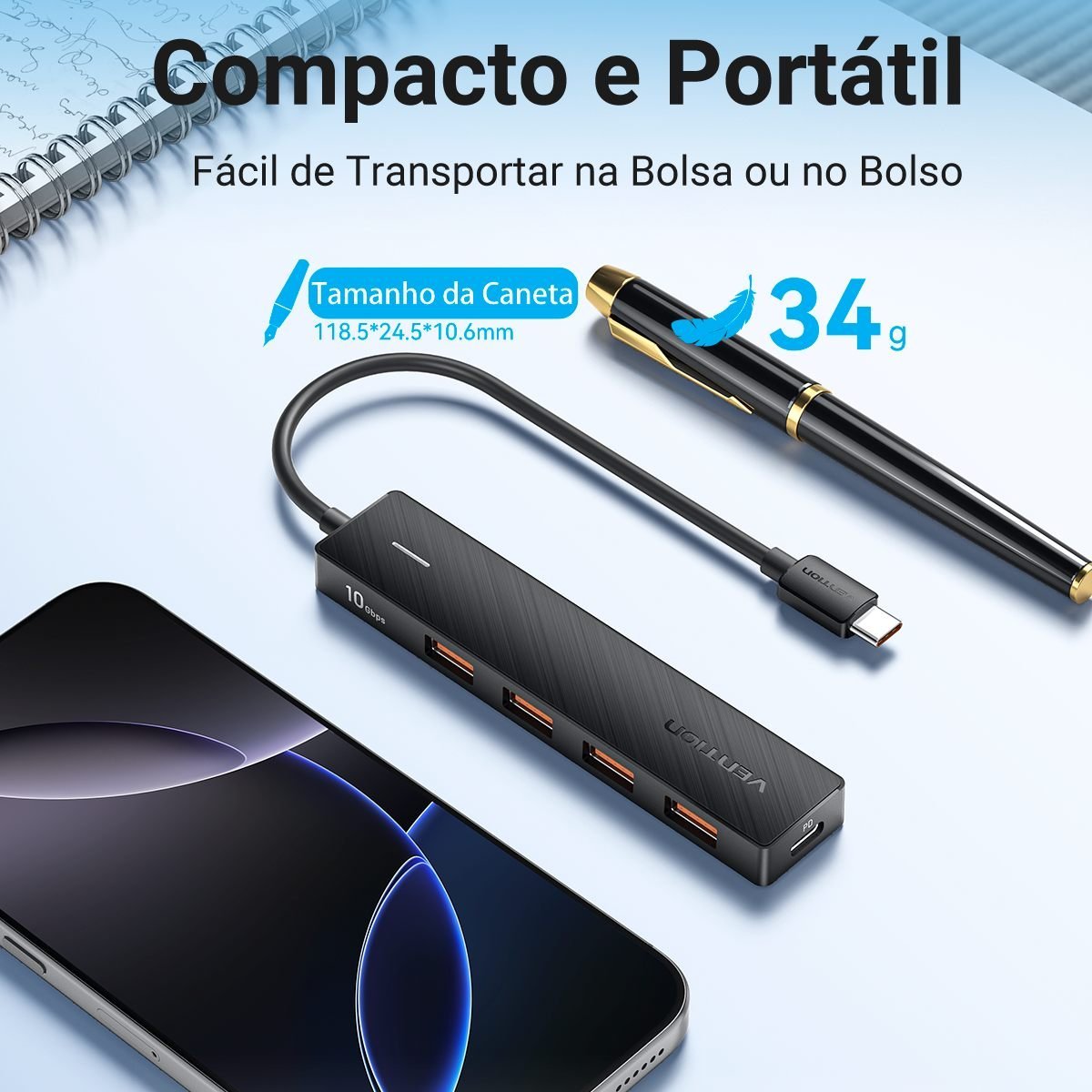 Hub USB-C 5 em 1 USB Gen 3.2 10 Gbps com Alimentação - Vention - Imagem 8