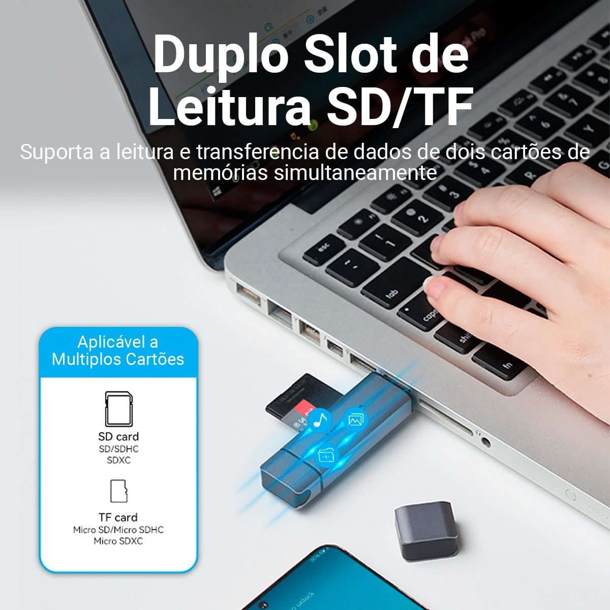 Leitor de Cartão USB para SD + TF Simultâneo 5 Gbps - Vention - Imagem 3
