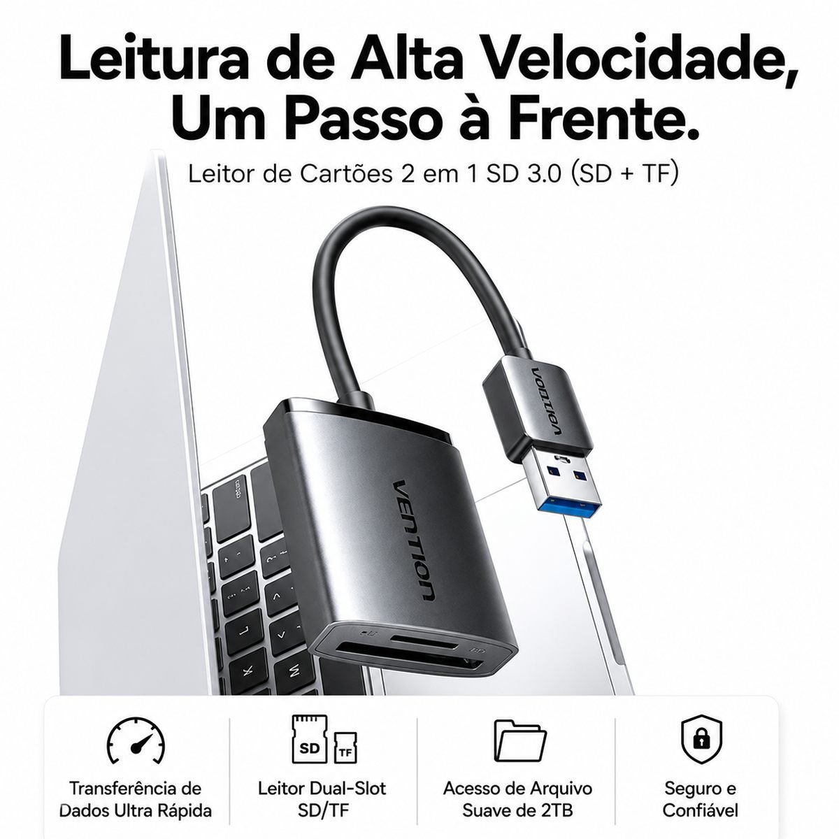 Leitor USB-A Multi-Cartão Transferência Fotos Vídeos - Vention - Imagem 3