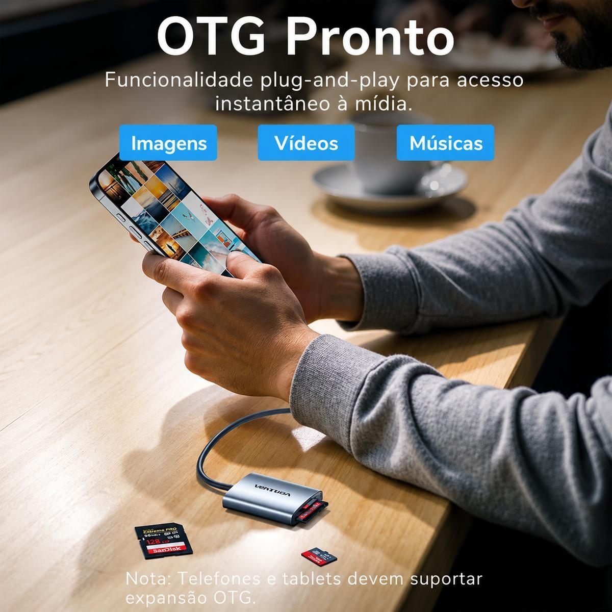 Leitor USB-A Multi-Cartão Transferência Fotos Vídeos - Vention - Imagem 8