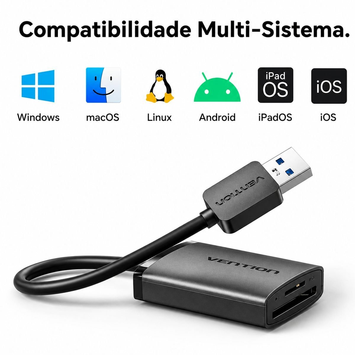 Leitor USB-A Multi-Cartão Transferência Fotos Vídeos - Vention - Imagem 9