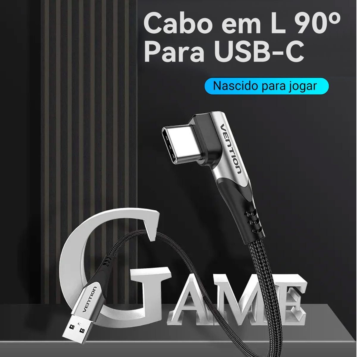 Cabo USB LED Carregador USB-A para Tipo-C 90º - Vention - Imagem 2