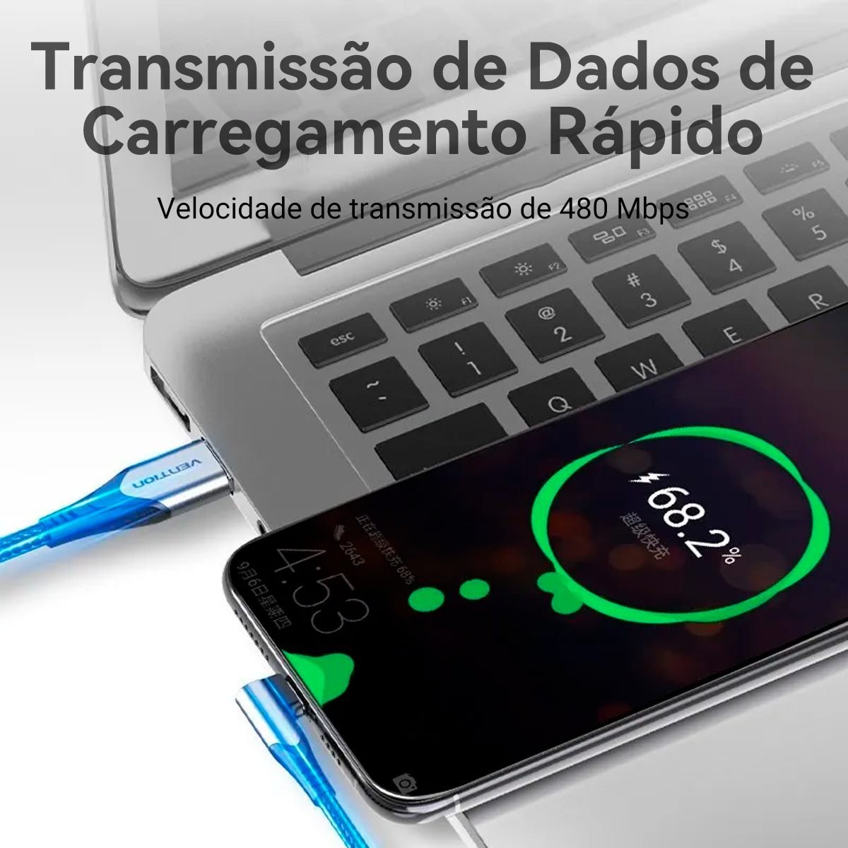 Cabo USB LED Carregador USB-A para Tipo-C 90º - Vention - Imagem 5