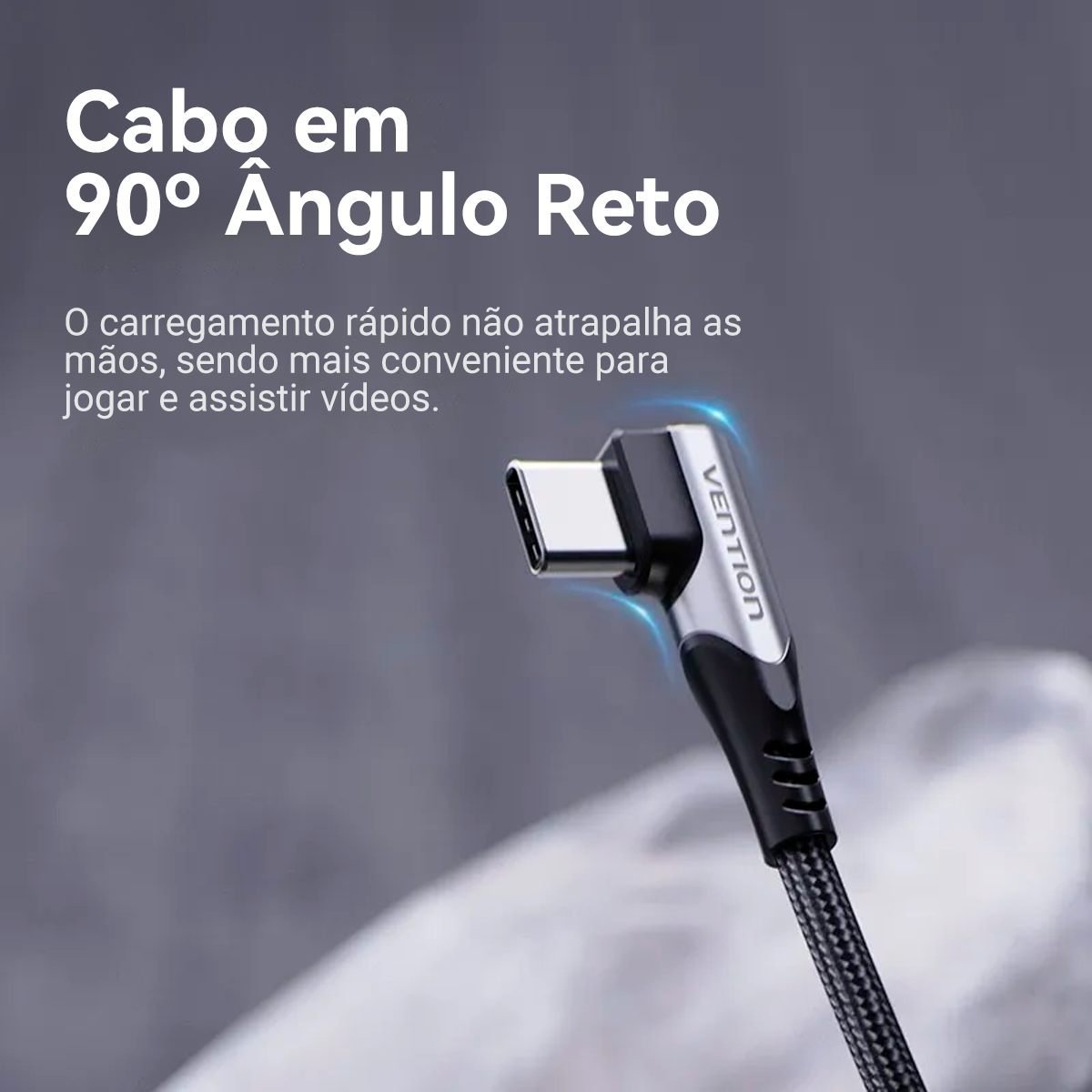 Cabo USB LED Carregador USB-A para Tipo-C 90º - Vention - Imagem 6