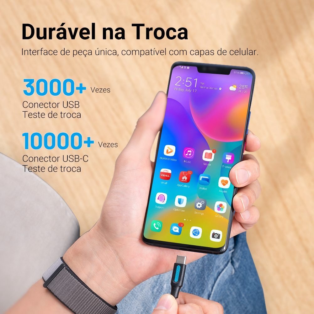 Cabo Carregador de Celular USB Tipo C Curto - Vention - Imagem 4
