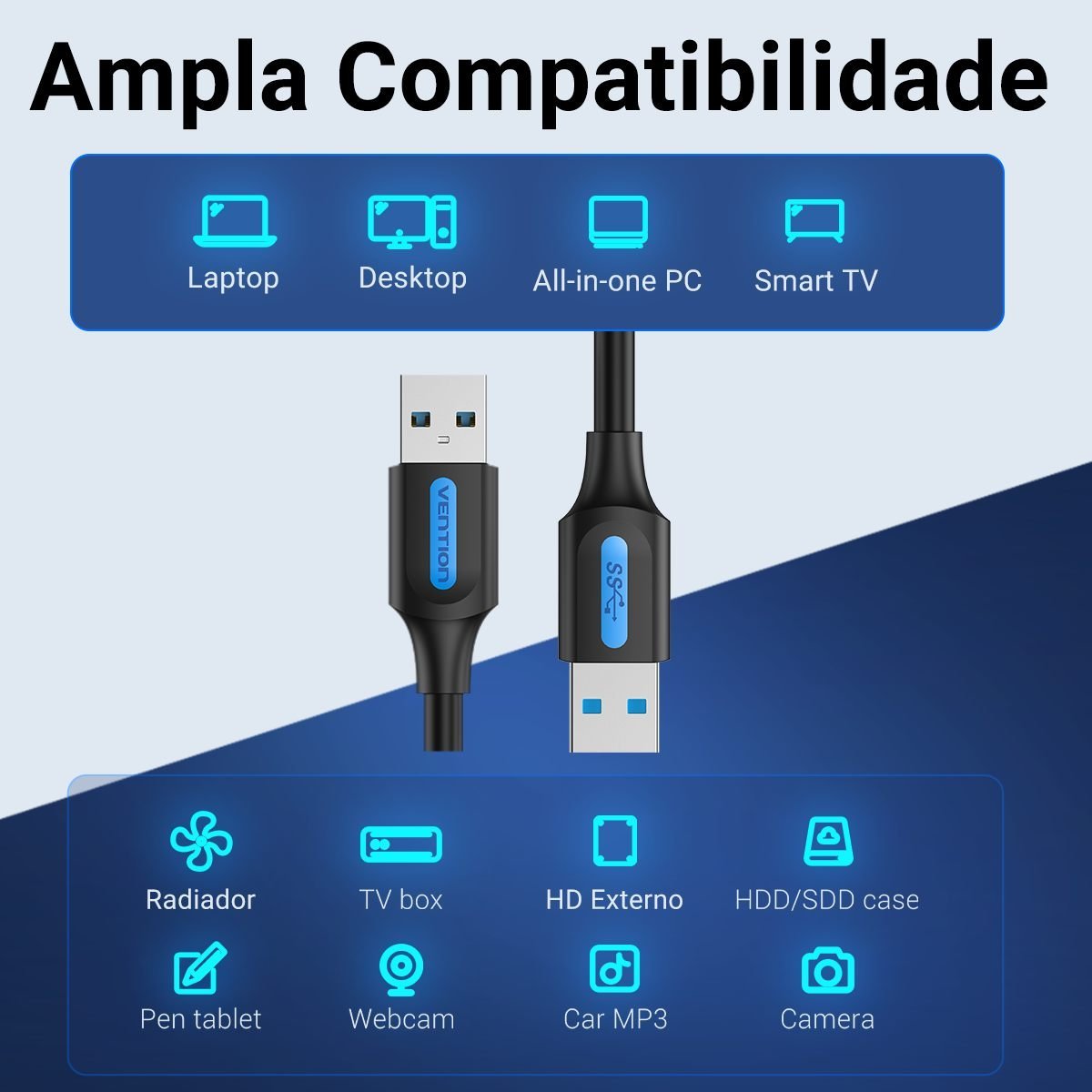 Cabo USB Macho Duas Ponta 3.0 Alta Velocidade - Vention - Imagem 3