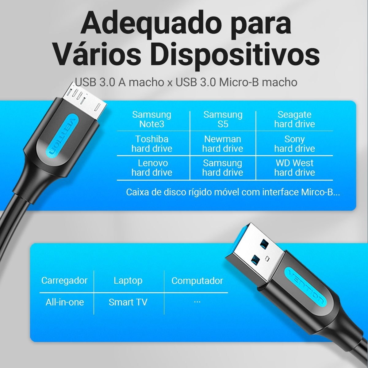 Cabo USB 3.0 HD Externo para Samsung Seagate Toshiba - Vention - Imagem 6