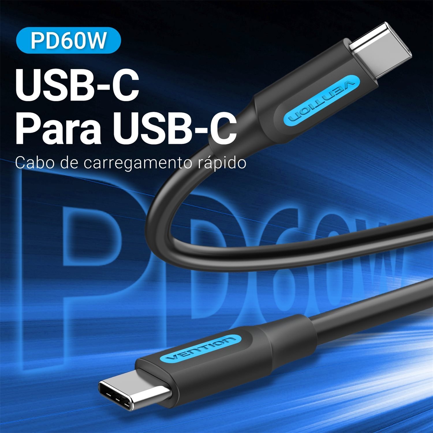 Cabo Carregador USB Tipo C Dupla Ponta Curto - Vention - Imagem 2