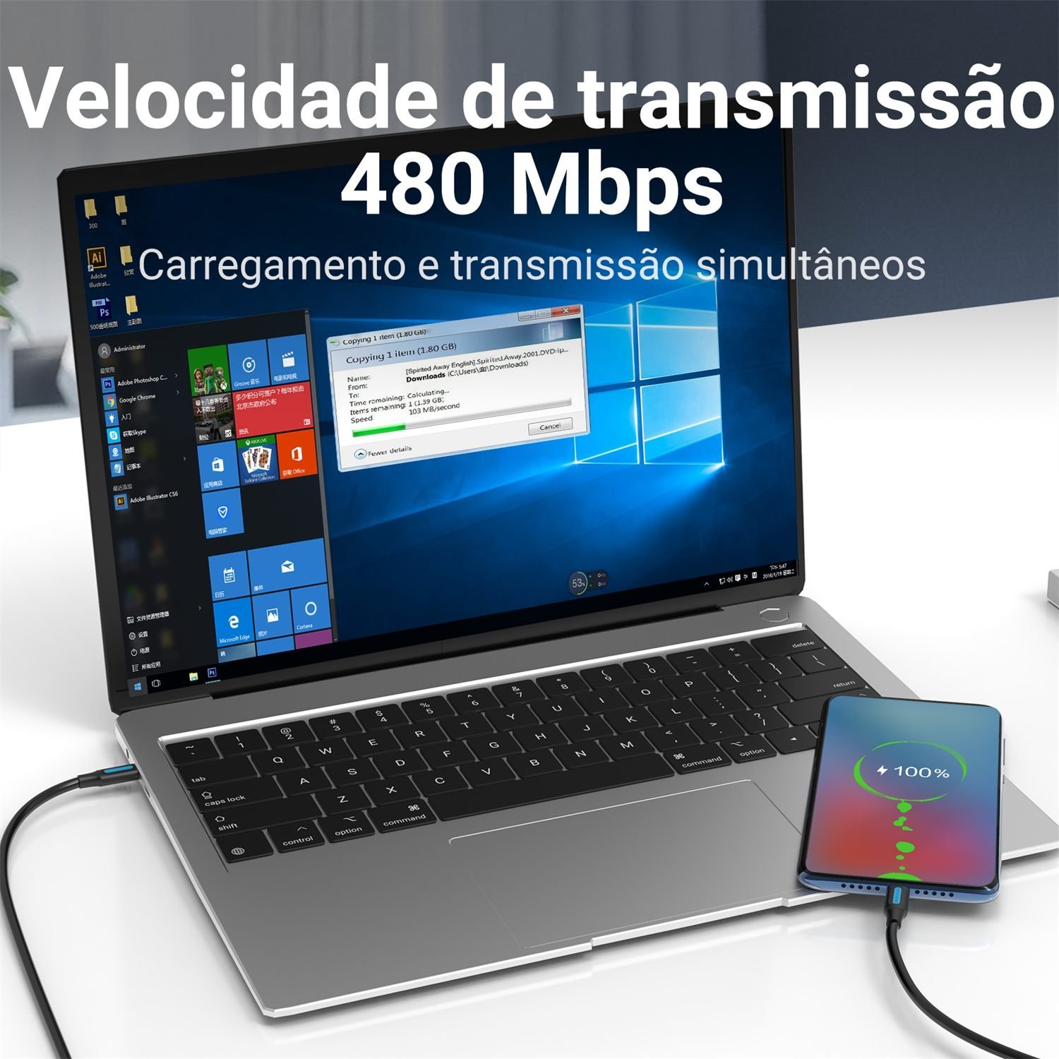 Cabo Carregador USB Tipo C Dupla Ponta Curto - Vention - Imagem 7