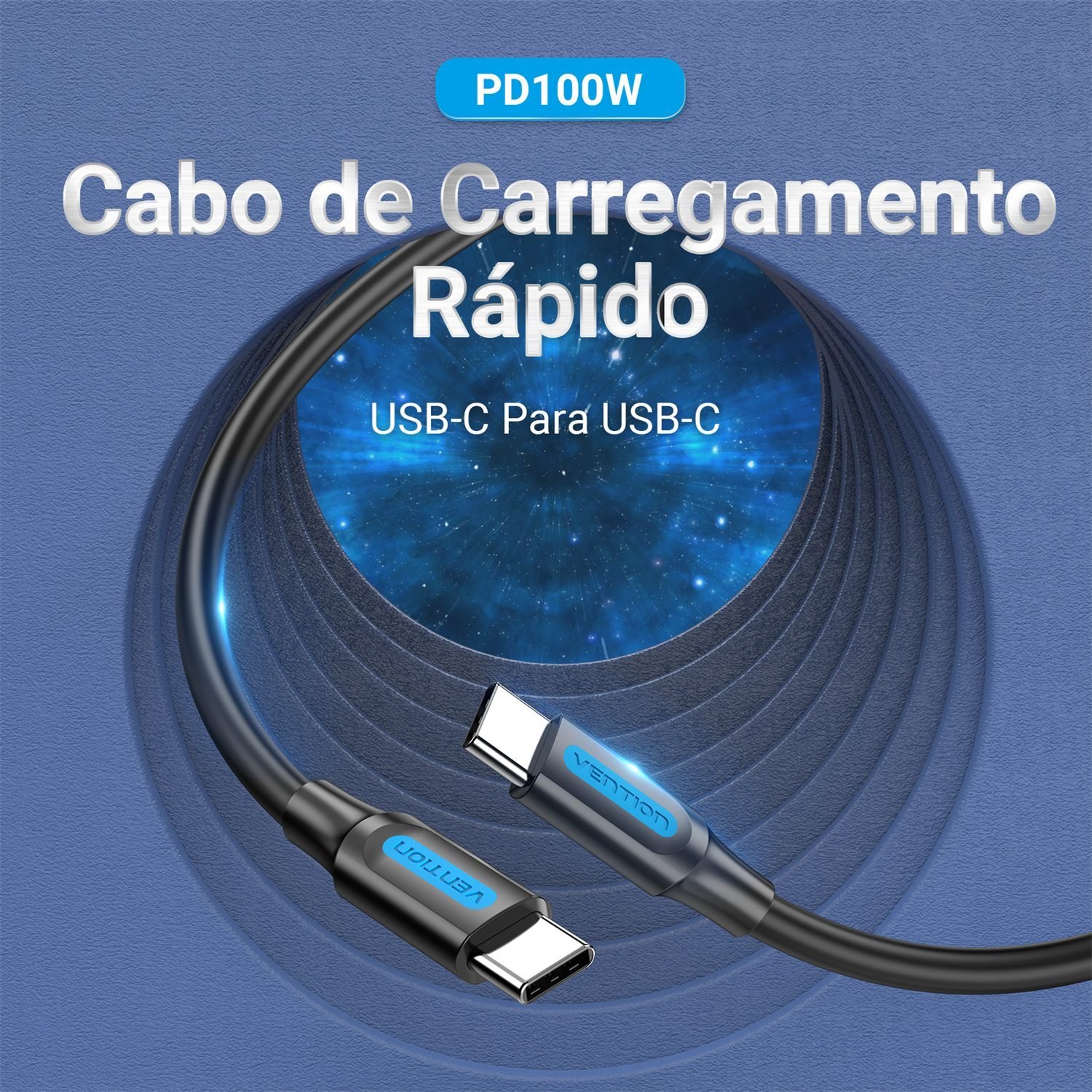 Cabo Carregador USB Tipo-C para USB-C 100W 5A - Vention - Imagem 2