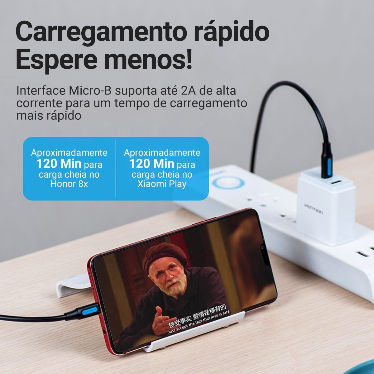 Cabo USB Tipo C para Micro-USB V8 Turbo 2.0A - Vention - Imagem 5