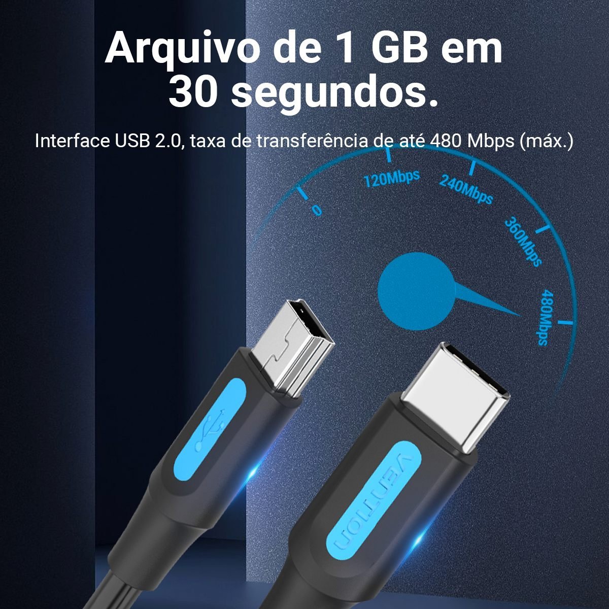 Cabo de Dados e Alimentação Tipo C para Mini USB - Vention - Imagem 3