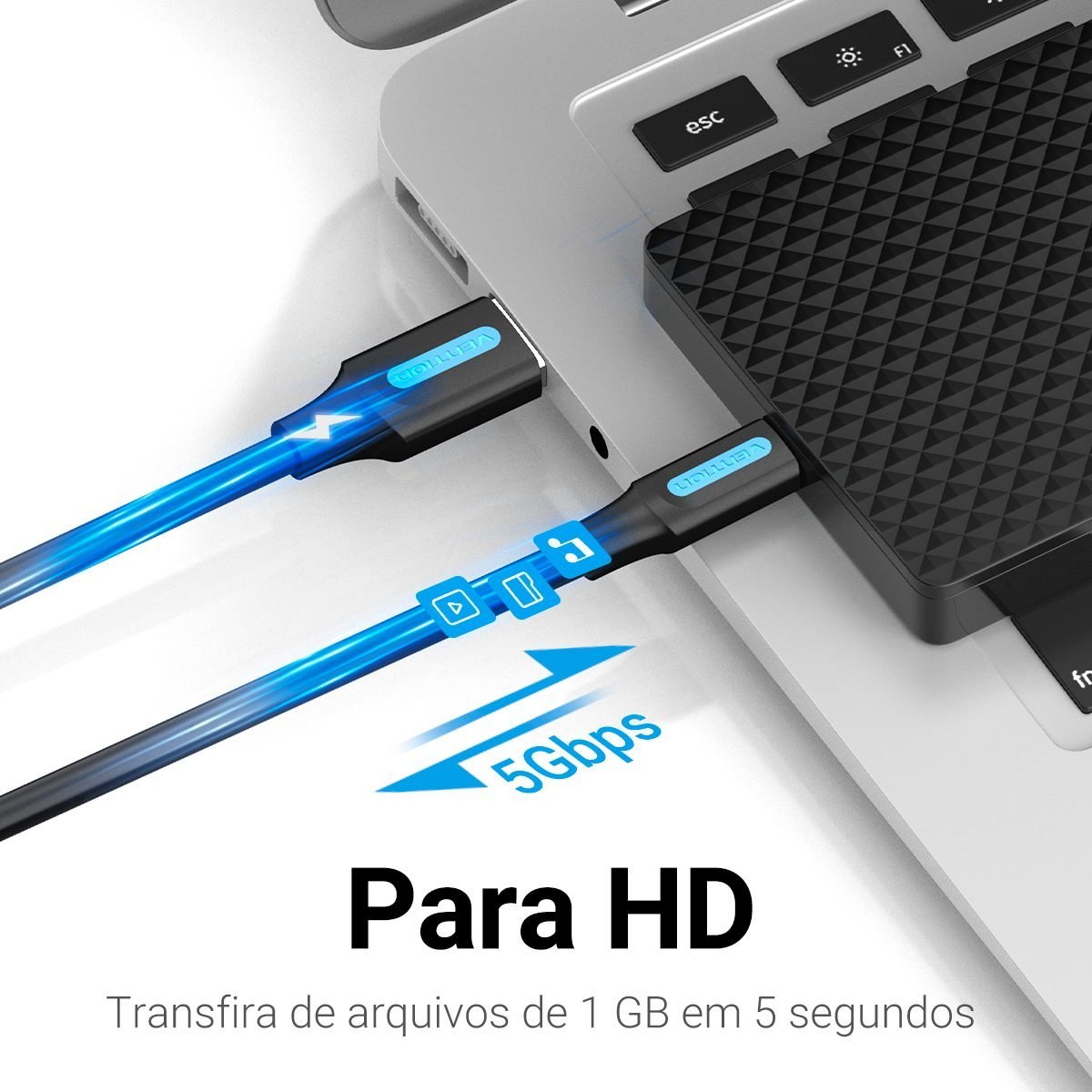 Cabo Carregador Tipo C x USB 3.0 Celular HD 3A - Vention - Imagem 5