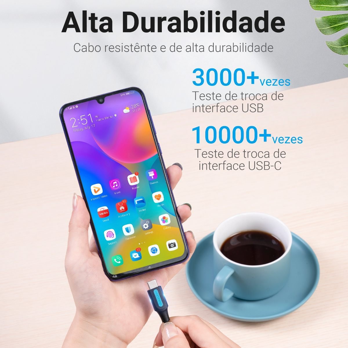 Cabo Carregador Tipo C x USB 3.0 Celular HD 3A - Vention - Imagem 8