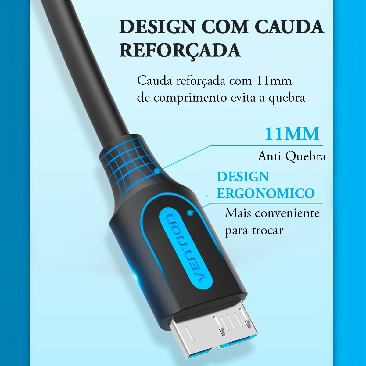 Cabo HD Externo USB-C Tipo C 3.1 para Micro B 5 Gbps - Vention - Imagem 3