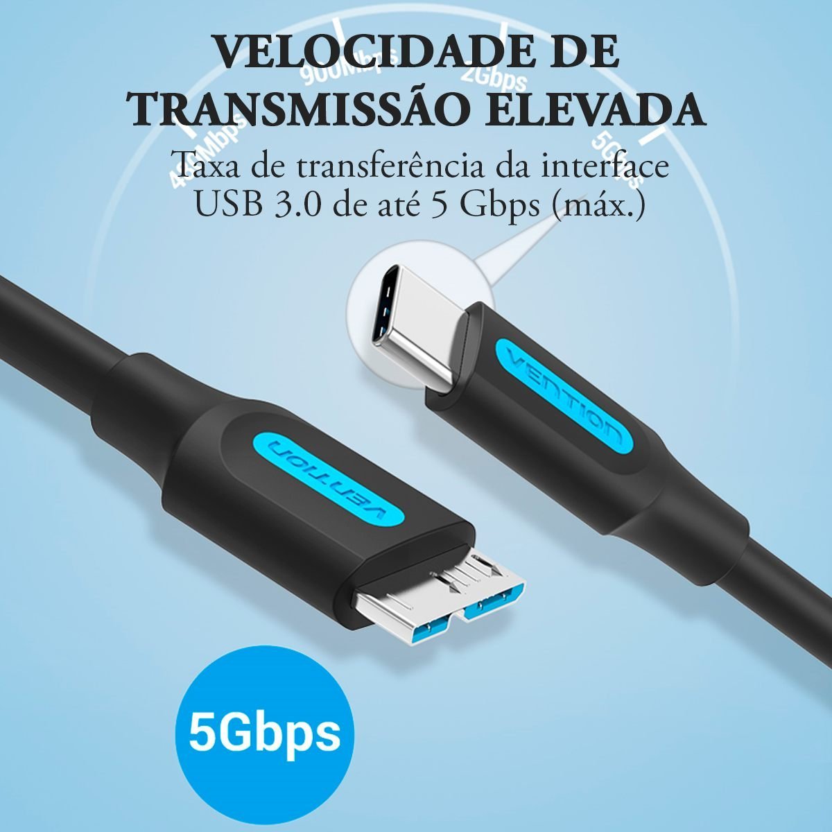 Cabo HD Externo USB-C Tipo C 3.1 para Micro B 5 Gbps - Vention - Imagem 5