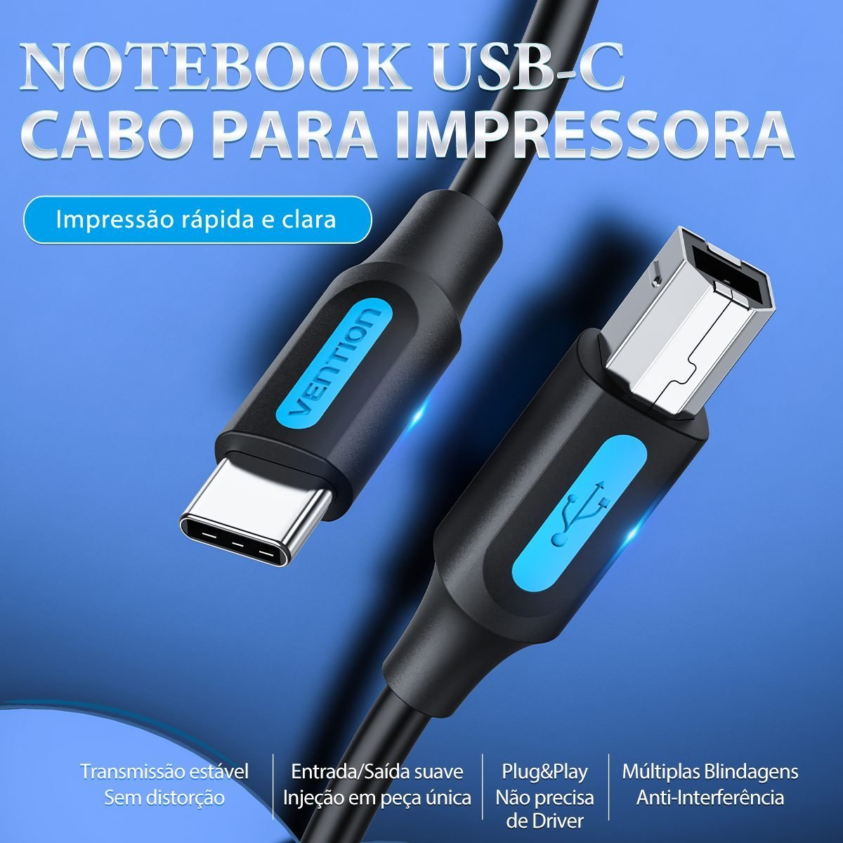 Cabo Impressora USB-C para USB Tipo-B 2.0 Printer - Vention - Imagem 2