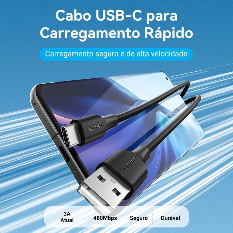 Cabo Carregador Rápido para Celular USB C - Vention - Imagem 2