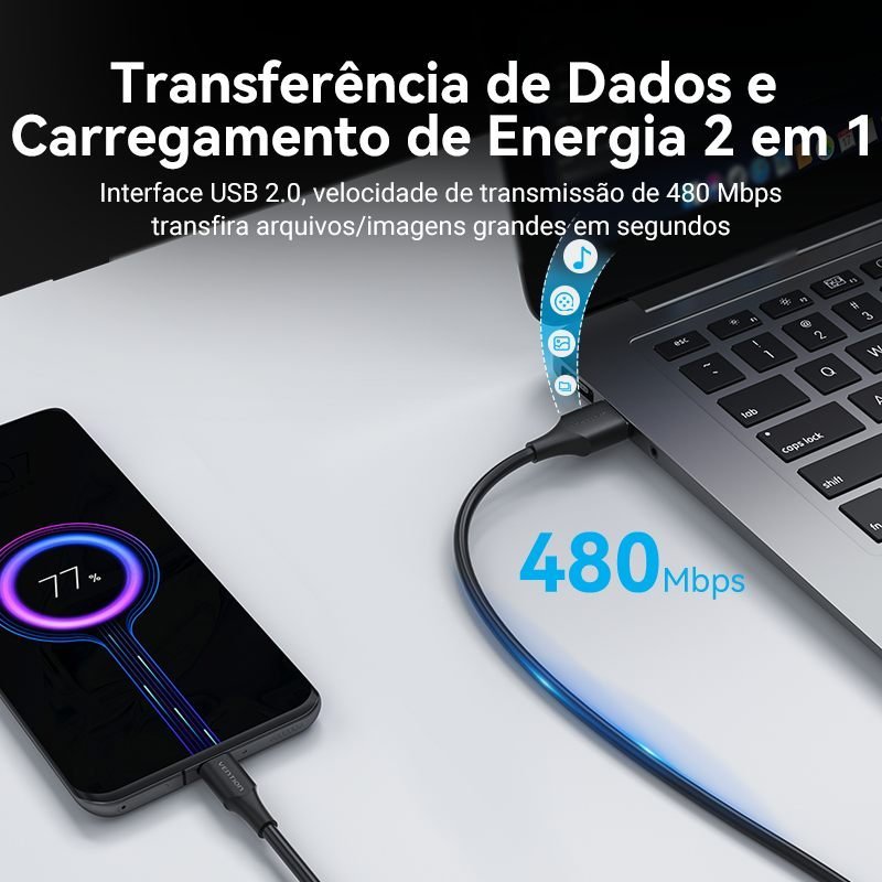 Cabo Carregador Rápido para Celular USB C - Vention - Imagem 5