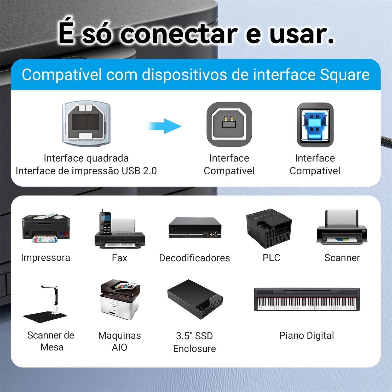 Cabo de Impressora USB 2.0 x USB Tipo-B Printter - Vention - Imagem 3