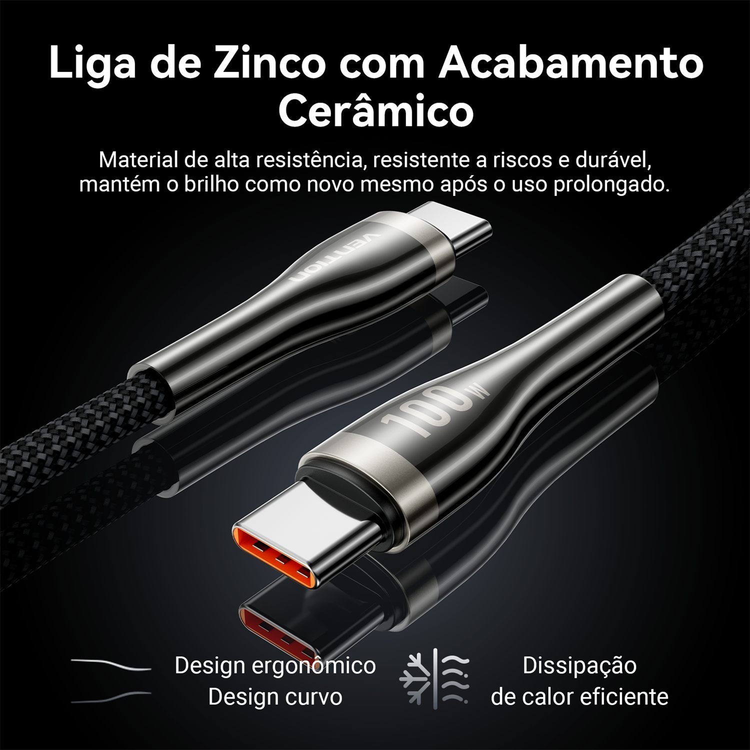 Cabo Carregador Celular USB Tipo C Turbo PD 100W - Vention - Imagem 4
