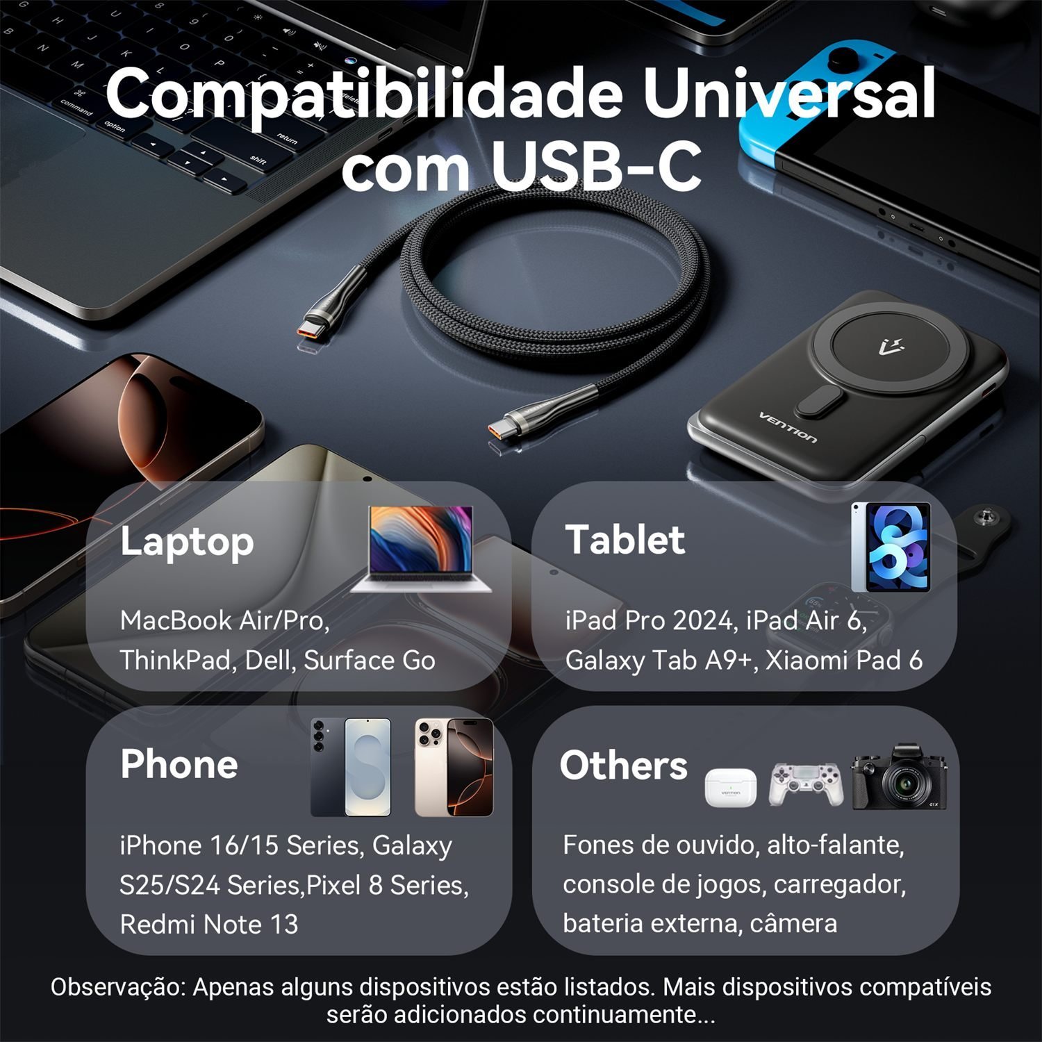 Cabo Carregador Celular USB Tipo C Turbo PD 100W - Vention - Imagem 7