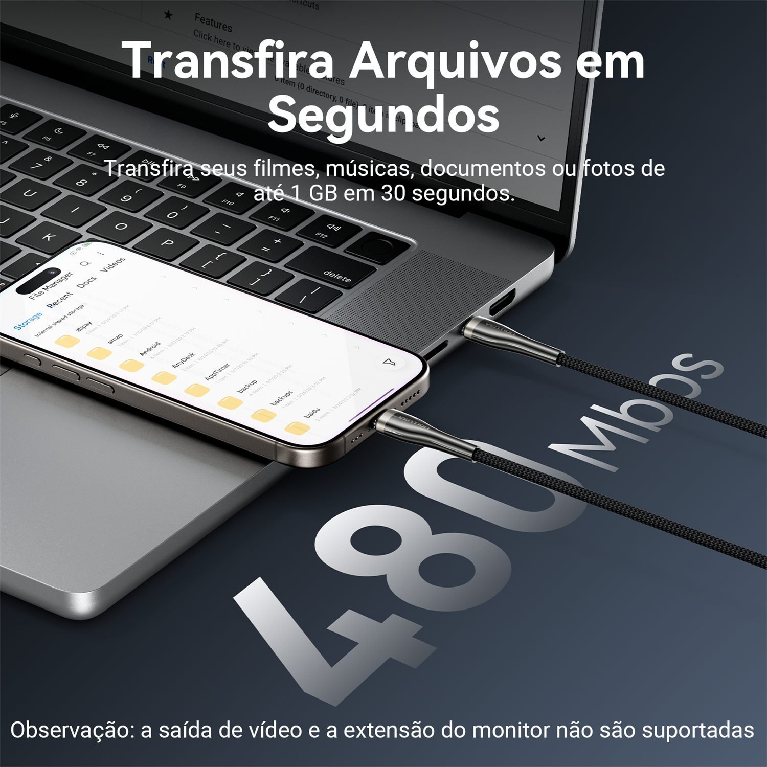 Cabo Carregador Celular USB Tipo C Turbo PD 100W - Vention - Imagem 9
