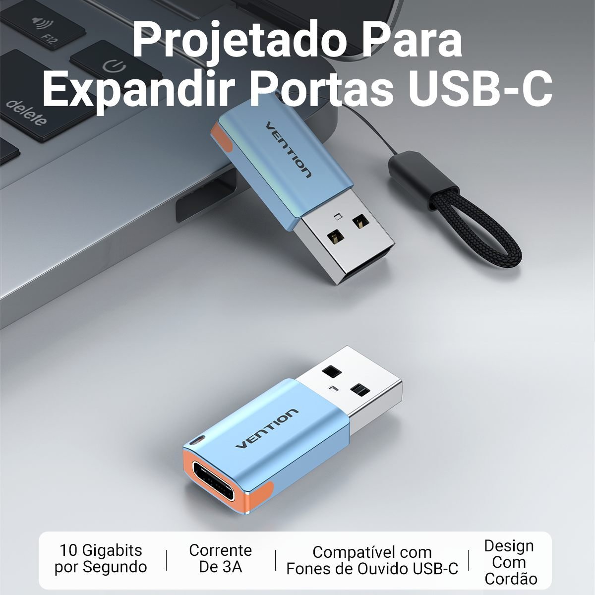 Adaptador OTG USB-A para USB-C 3.1 10 Gbps Fone Dados - Vention - Imagem 2