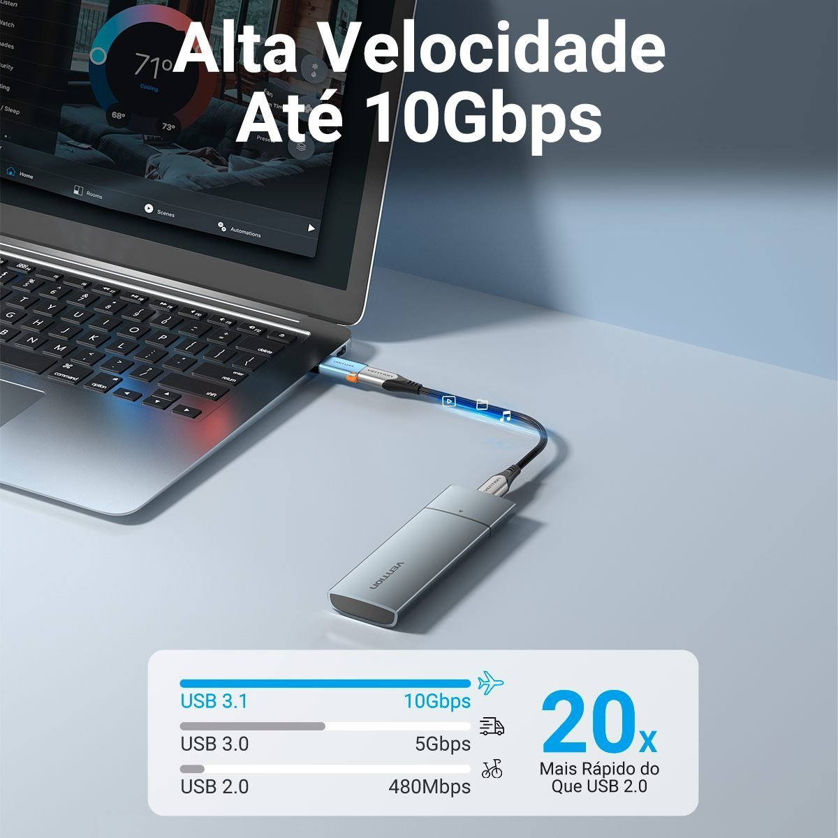 Adaptador OTG USB-A para USB-C 3.1 10 Gbps Fone Dados - Vention - Imagem 3