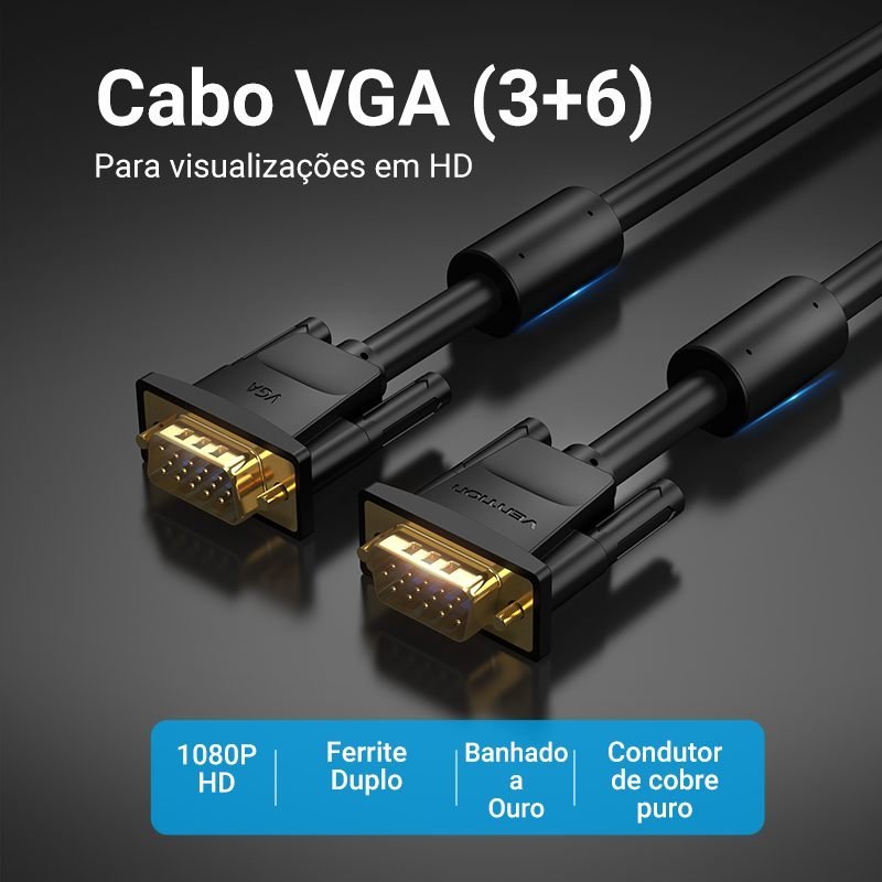 Cabo VGA para Monitor Lcd PC TV Projetor HD - Vention - Imagem 2