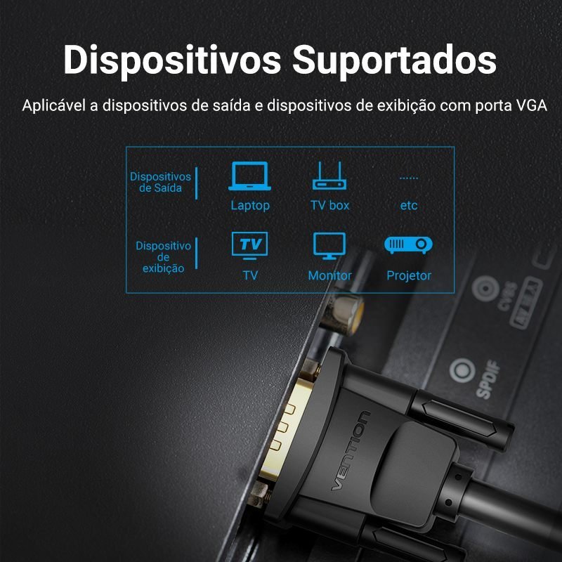 Cabo VGA para Monitor Lcd PC TV Projetor HD - Vention - Imagem 6