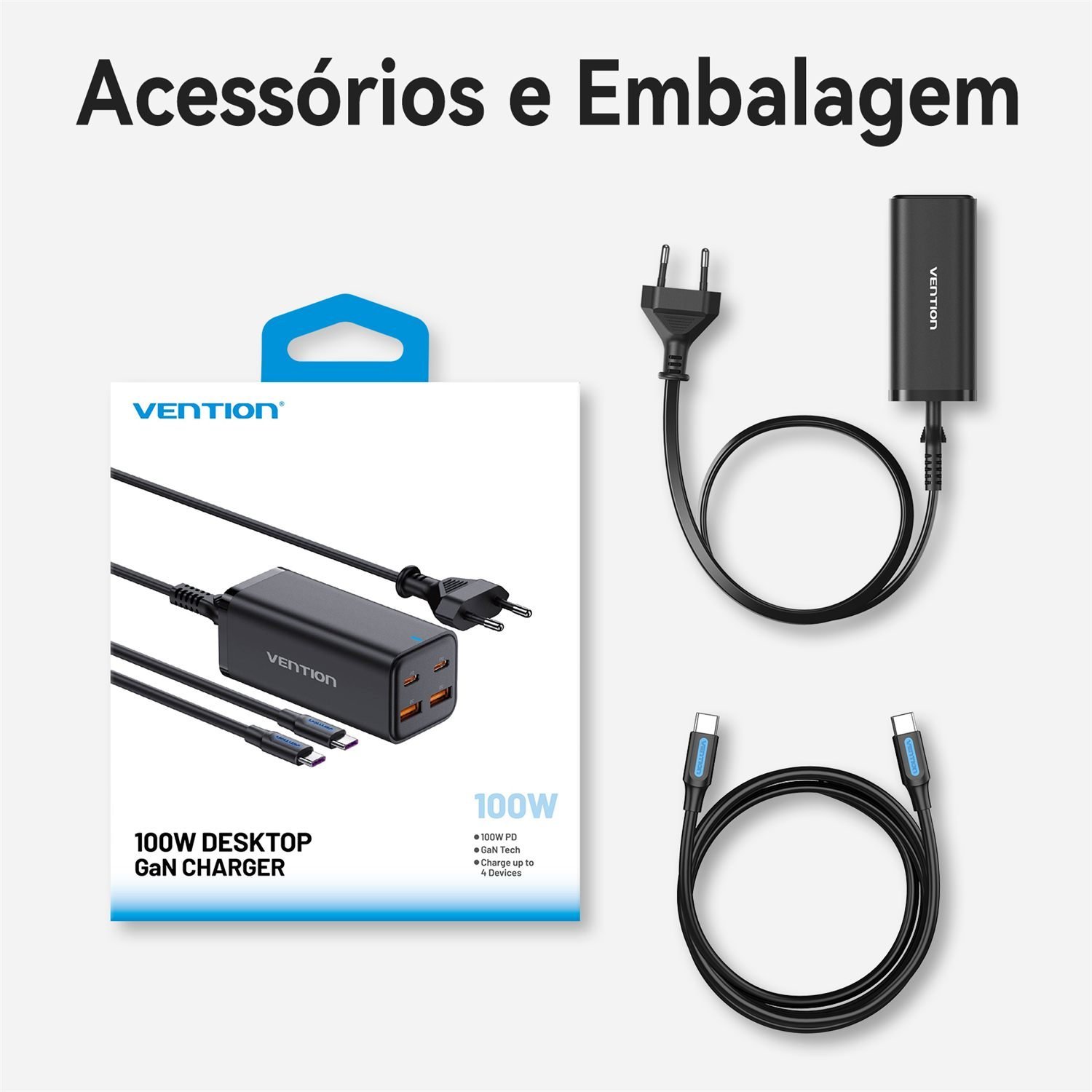 Carregador GaN 100W USB-C PD 4 Portas para Notebook - Vention - Imagem 9