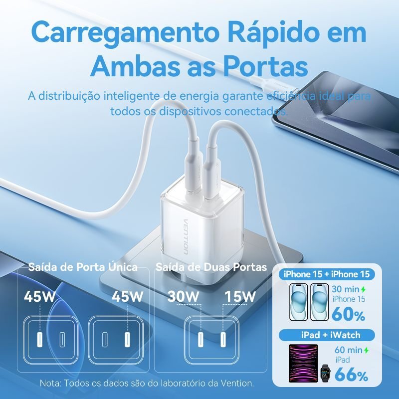Fonte Parede Turbo 45W para iPhone 13 14 15 16 17 0W - Vention - Imagem 6