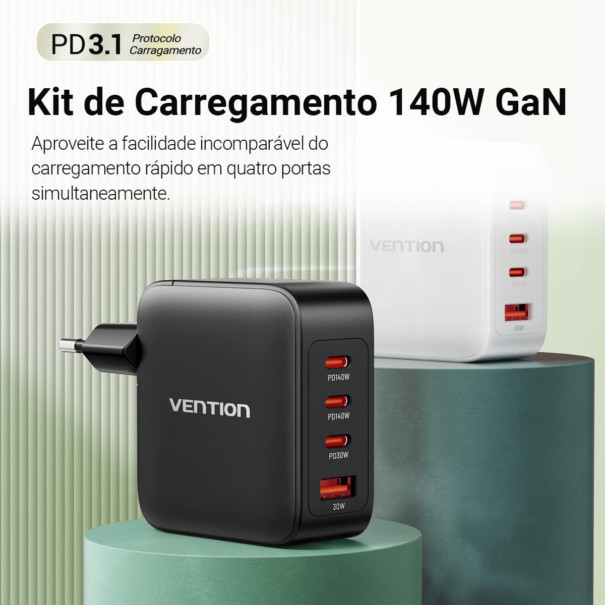 Carregador Rápido GaN 140W 4 em 1 Celular Notebook - Vention - Imagem 2