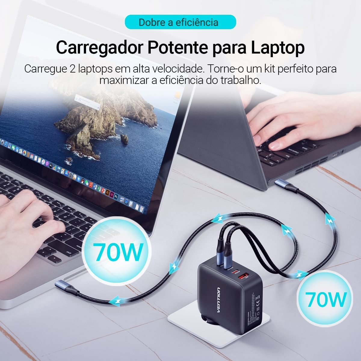 Carregador Rápido GaN 140W 4 em 1 Celular Notebook - Vention - Imagem 5