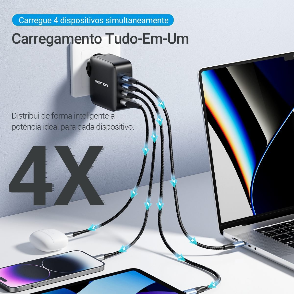 Carregador Rápido GaN 140W 4 em 1 Celular Notebook - Vention - Imagem 7