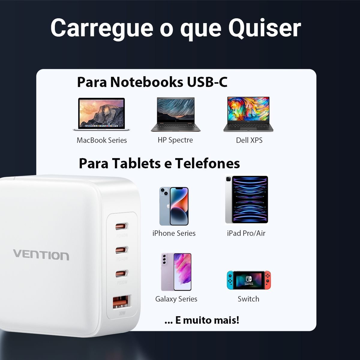 Carregador Rápido GaN 140W 4 em 1 Celular Notebook - Vention - Imagem 8