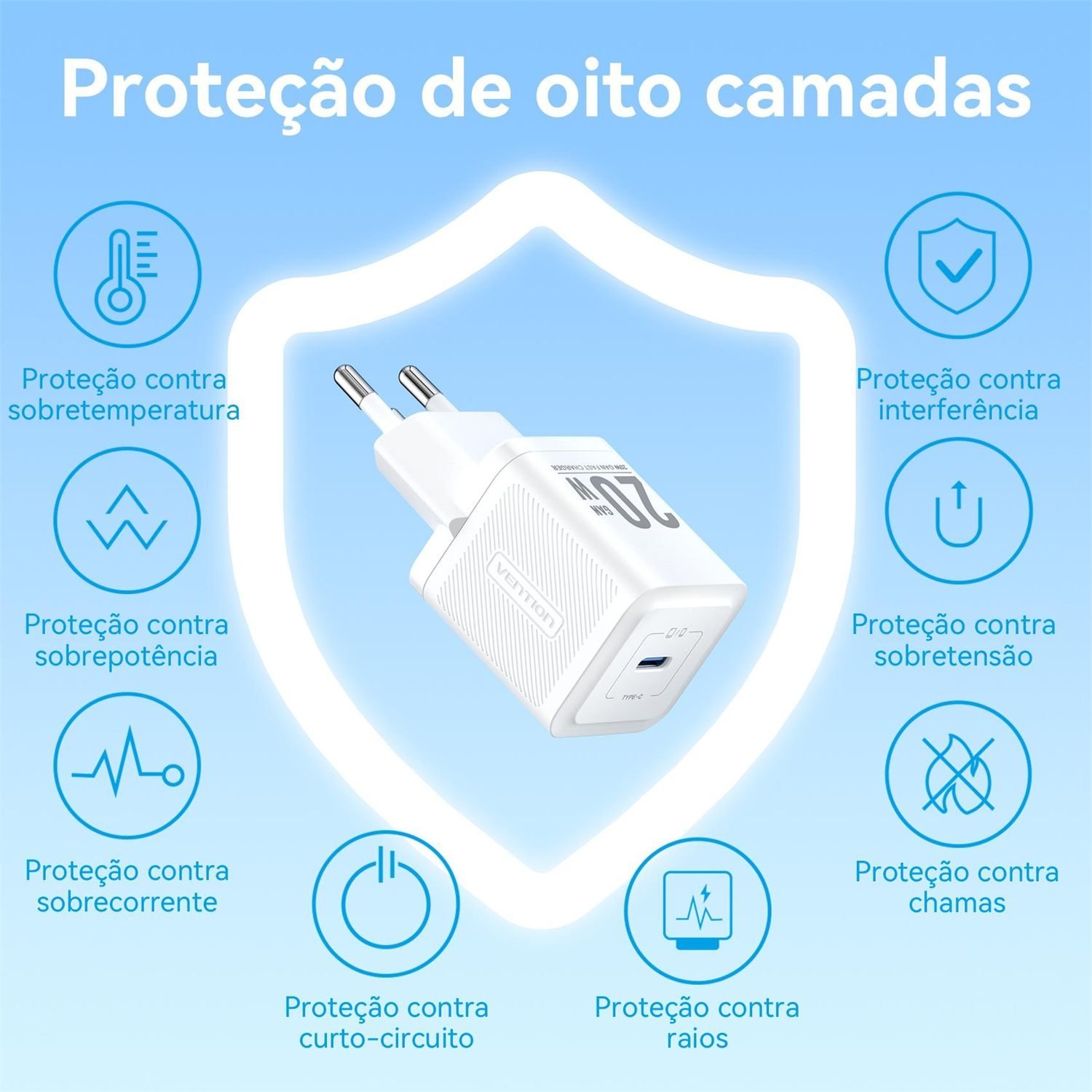 Fonte Turbo 20W para iPhone 13 14 15 16 17 Bivolt - Vention - Imagem 4