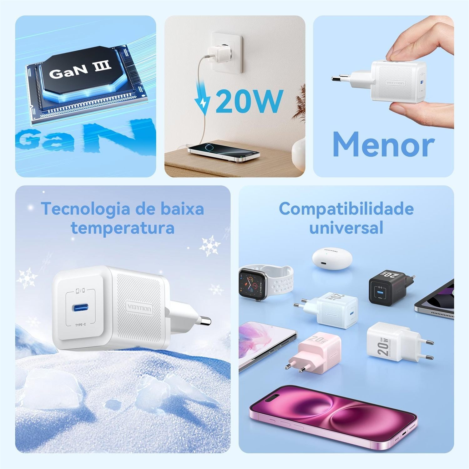 Fonte Turbo 20W para iPhone 13 14 15 16 17 Bivolt - Vention - Imagem 10