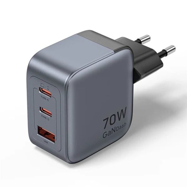 Carregador Turbo 70W GaN 3 Portas 2x USB-C + USB-A - Vention
