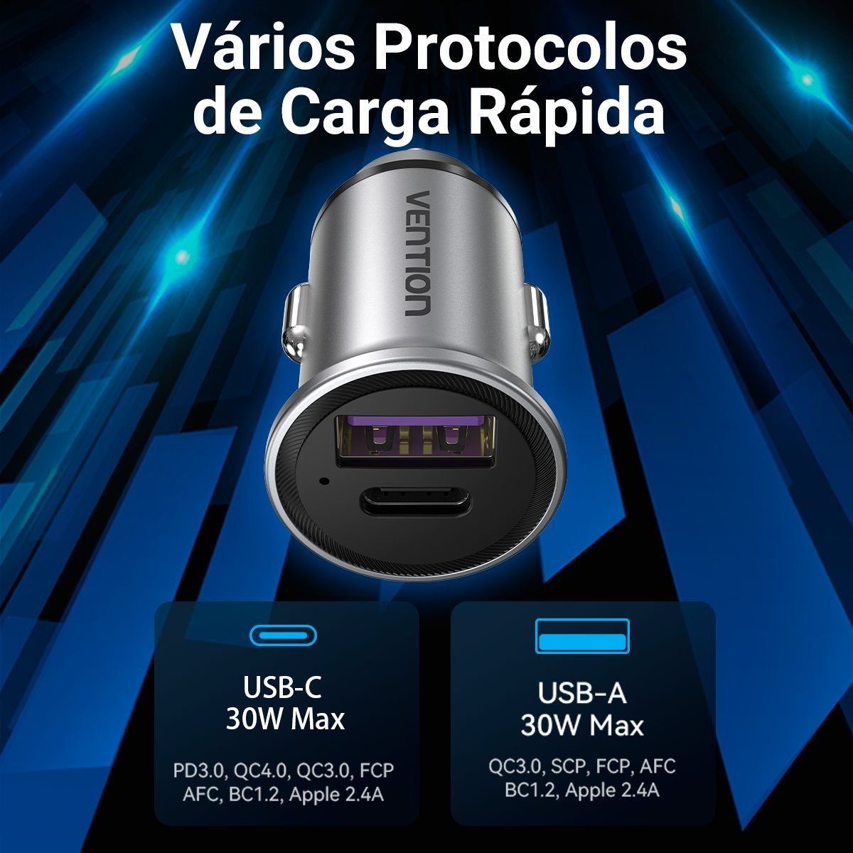 Carregador Celular Acendedor Cigarro Usb+tipo C 30W - Vention - Imagem 4