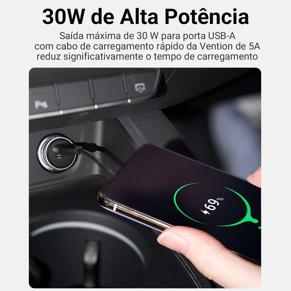 Carregador Celular Acendedor Cigarro Usb+tipo C 30W - Vention - Imagem 5