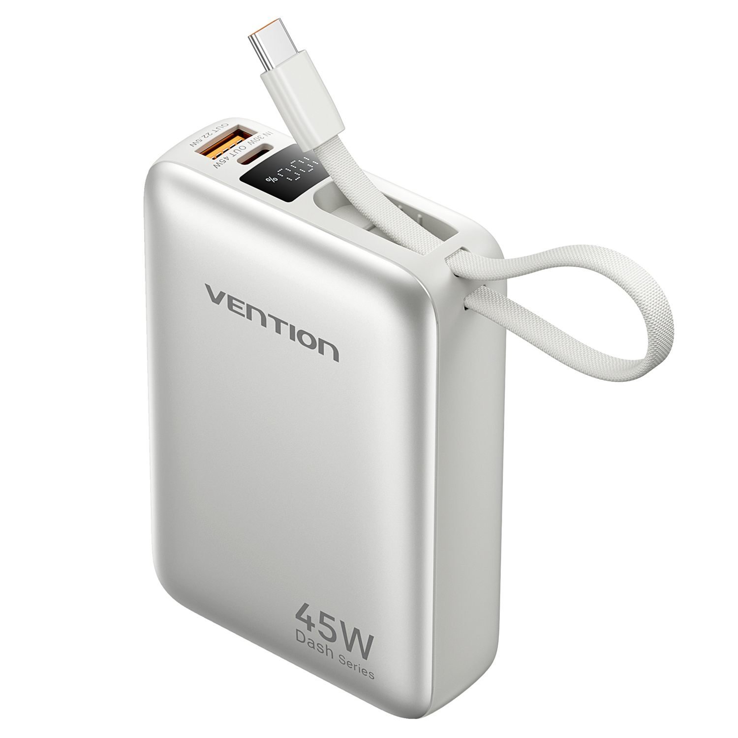 Power Bank 20000mAh 45W USB-C + USB-A Cabo Integrado PD - Vention