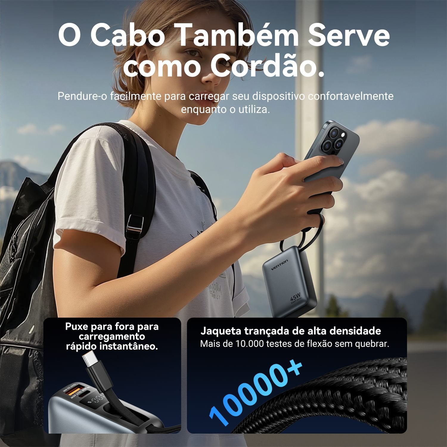 Power Bank 20000mAh 45W USB-C + USB-A Cabo Integrado PD - Vention - Imagem 9