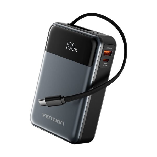 Power Bank 20000mAh 65W USB-C + USB-A Cabo Integrado - Vention
